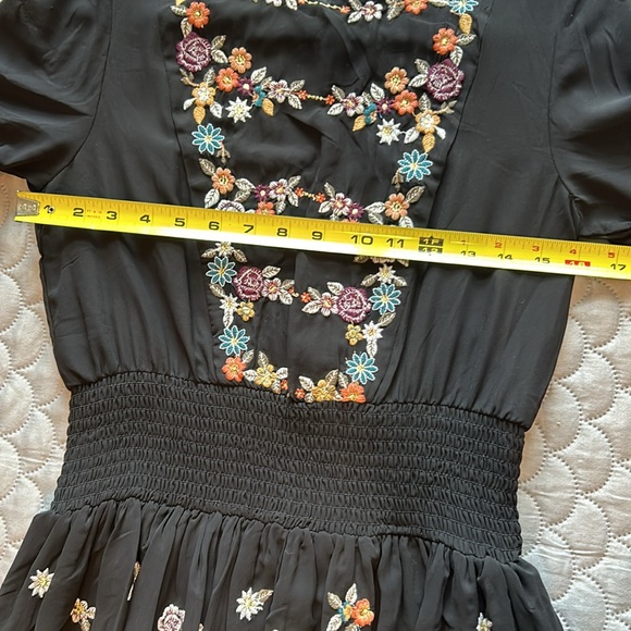 Maeve Floral Sheer Tiered Dress, Black w/Embroidered Flowers, Size 2 - Picture 14 of 15